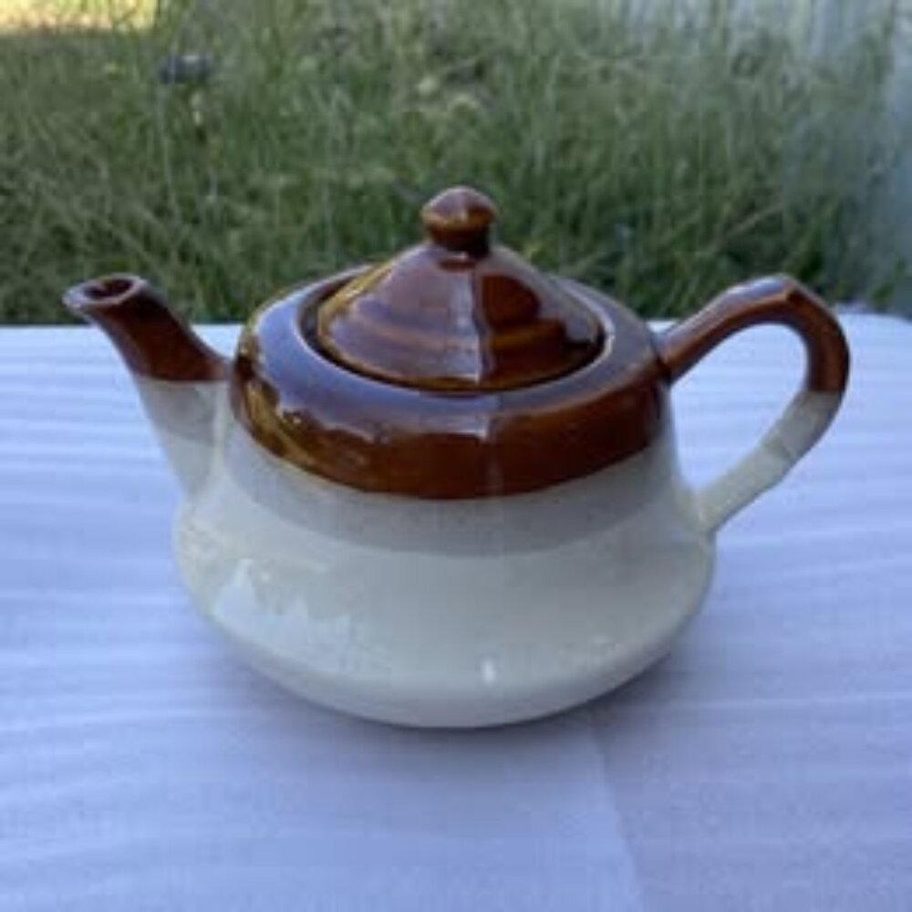 Vintage Ceramic Brown and Cream Teapot